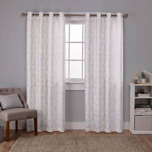 lot 29560 image: Exclusive Home Curtains Watford Distressed Metallic Print Thermal Window Curtain Panel Pair with Grommet Top, 52x84, Winter White, Gold, 2 Piece