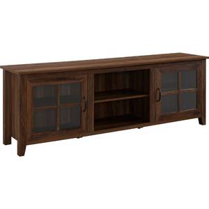 lot 29562 image: 70 Farmhouse Wood TV Stand with Glass Doors- Dark Walnut