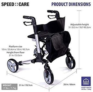 lot 29567 image: SPEED CARE FDA Approved Euro Style Deluxe Dual Brake Rollator Walker with Seat,Small Saddle Bag Included