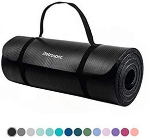 lot 29676 image: Retrospec Solana Yoga Mat 1 Thick wNylon Strap for Men & Women - Non Slip Excercise Mat for Yoga, Fossil Gray, 1 inch
