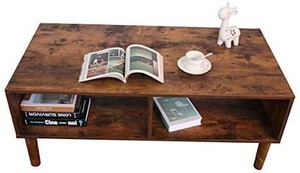 lot 29713 image: GRAFZEAL Coffee Table, Mid-Century Retro Cocktail Table, Sofa Table with Storage Shelf Wood Furniture for Living Room, Easy Assembly, Rustic Brown KFZ02X