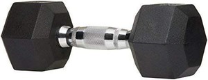 lot 29725 image: AmazonBasics Rubber Encased Hex Dumbbell Weight - 14.4 x 6.7 x 5.9 Inches, 50 Pounds