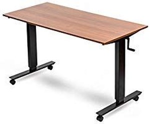 lot 29739 image: Crank Adjustable Height Standing Desk (56 Inches Wide, Black FrameTeak Top)