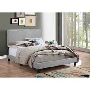 lot 29741 image: Crown Mark Upholstered Panel Bed in Gray, with Nailhead, Queen