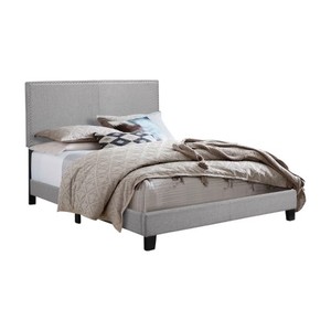 lot 29742 image: Crown Mark Upholstered Panel Bed in Gray, with Nailhead, Queen