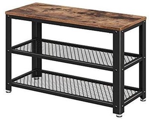 lot 29744 image: VASAGLE Industrial Shoe Bench, 3-Tier Shoe Rack, Storage Organizer with Seat, Industrial, Wood Look Accent Furniture with Metal Frame, for Entryway, Living Room, Hallway ULBS73X