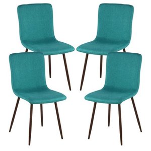 lot 29751 image: Poly and Bark Wadsworth Fabric Dining and Kitchen Side Chair with Metal Legs in Walnut Wood Color, Green (Set of 4)