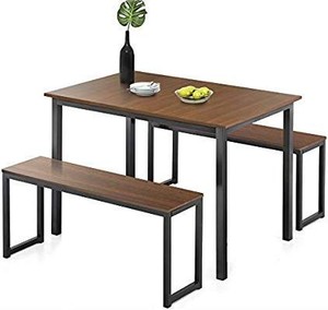 lot 29761 image: Homury Modern Studio Soho Dining Table with Two Benches 3 Piece Set,Brown