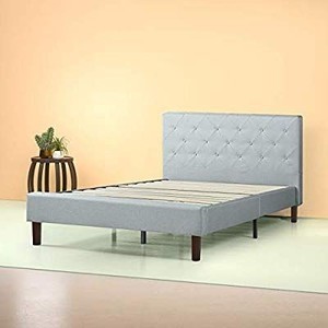 lot 29762 image: Zinus Shalini Upholstered Diamond Stitched Platform Bed  Mattress Foundation  Easy Assembly  Strong Wood Slat Support  Dark Grey, Full