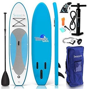 lot 29807 image: Roc Inflatable Stand Up Paddle Boards W Free Premium SUP Accessories & Backpack  Non-Slip Deck  Bonus Waterproof Bag, Leash, Paddle and Hand Pump  Youth & Adult (Blue)
