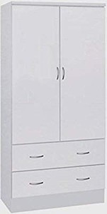 lot 29824 image: Hodedah Two Door Wardrobe With Tow Drawers and Hanging Rod ,White