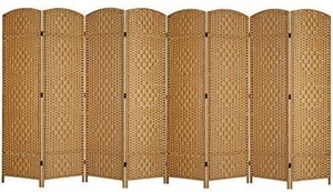 lot 29855 image: MyGift Handwoven Bamboo 5 Panel Partition Semi-Private Room Divider with Dual Hinges, Beige