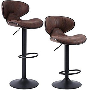 lot 29899 image: SUPERJARE Set of 2 Bar Stools, Swivel Barstool Chairs with Back, Modern Pub Kitchen Counter Height, Retro Brown, Fabric