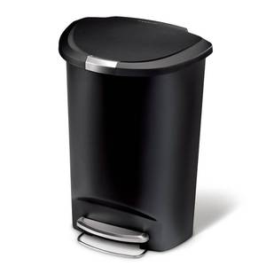lot 29909 image: simplehuman 50 Liter  13 Gallon Semi-Round Kitchen Step Trash Can, Black Plastic With Secure Slide Lock