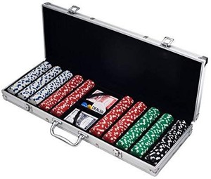 lot 29910 image: Professional 500 Chips (11.5g) Poker Set with Case by Rally & Roar - Complete Poker Playing Game Sets with Casino Style Chips, Cards, Dice, Aluminum Color Case & Keys