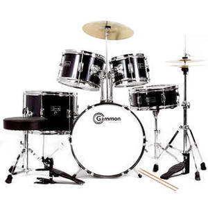 lot 28340 image: Complete 5-Piece Black Junior Drum Set with Cymbals Stool