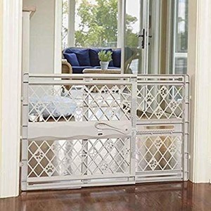 lot 28386 image: North States Mypet Paws 42 Portable Pet Gate Expands & Locks In Place with No Tools. Pressure Mount. Fits 26- 40 Wide (23 Tall, Light Gray)