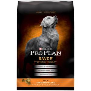 lot 28420 image: Purina Pro Plan Dry Dog Food, Savor, Shredded Blend Adult Chicken & Rice Formula, 35-Pound Bag