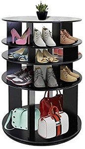 lot 28447 image: JERRY & MAGGIE - Rotated Shoe Rack Shelf Table Shoe Organizer MDF Wood Like Shelf Free Standing Flat Shoe Racks Modern Fashion Design Style - 4 Tier Multi Function Multi Heights Shelf System - Black
