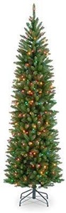 lot 28466 image: National Tree 6.5 Foot Kingswood Fir Pencil Tree with 250 Multicolor Lights, Hinged (KW7-313-65)