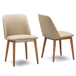 lot 30000 image: Baxton Studio Lavin Mid-Century Dark Walnut Wood and Beige Faux Leather Dining Chairs (Set of 2)