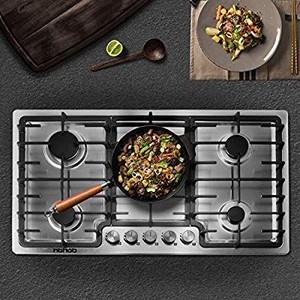 lot 30010 image: 35 inches Gas Cooktop 5 Burners Gas Stove gas hob stovetop Stainless Steel Cooktop 5 Sealed Burners Cast Iron Grates Built-in Gas Stove Top LPGNG Gas Cooktop Thermocouple Protection and Easy to Clean