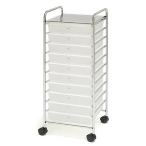 lot 30018 image: Seville Classics 10 Drawer Organizer Cart - Frosted White, Silver Clear