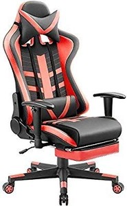 lot 30058 image: Homall Ergonomic High-Back Racing Pu Leather Bucket Seat Computer Swivel Office Headrest and Lumbar Support with Footrest, BlackRed