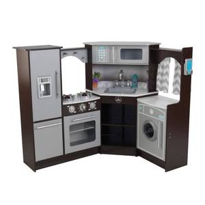 lot 30098 image: KidKraft Ultimate Corner Play Kitchen with Lights & Sounds - Espresso