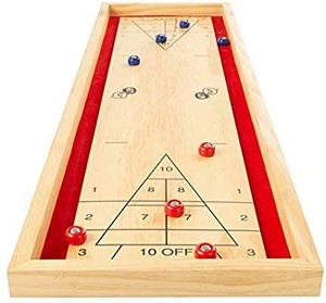 lot 30102 image: Hey Play Tabletop Shuffleboard Game - Portable Indoor Or Outdoor Compact Desktop Pinewood Competition Board Game for Kids & Adults