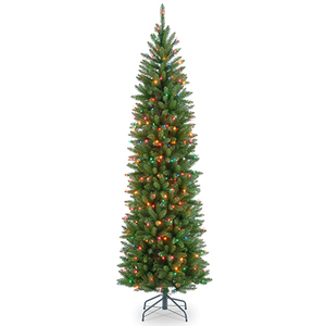 lot 30137 image: National Tree 6.5 Foot Kingswood Fir Pencil Tree with 250 Multicolor Lights, Hinged (KW7-313-65)