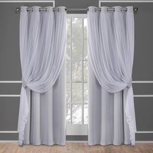 lot 30148 image: Caterina Layered Solid Blackout with sheer top curtain panels Cloud Gray 52x96 - Exclusive Home, Adult Unisex