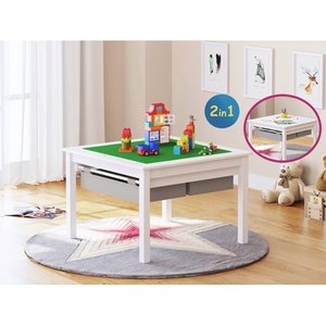 lot 30154 image: Utex 2 In 1 Kids Construction Play Table With Storage Drawers And Built In White