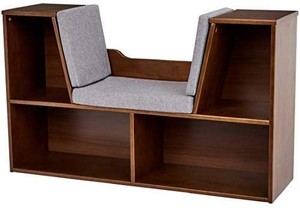 lot 30171 image: AmazonBasics Kids Bookcase with Reading Nook and Storage Shelves, Espresso
