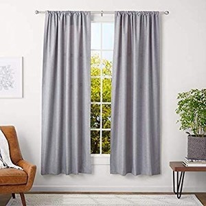 lot 30173 image: AmazonBasics 1-Inch Wall Curtain Rod with Urn Finials, 72 to 144 Inch, Nickel