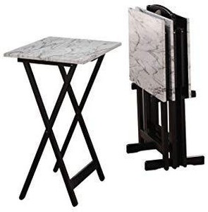 lot 30191 image: Linon Tray Table Set, 15.75D x 18.9W x 26.38H, White