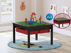 lot 30192 image: UTEX 2 in 1 Kids Construction Play Table with Storage Drawers and Built in Plate (Espresso)