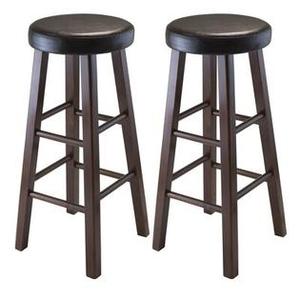 lot 30207 image: Winsome Wood Marta Assembled Round Bar Stool with PU Leather Cushion Seat and Square Legs, 30.3-Inch, Set of 2