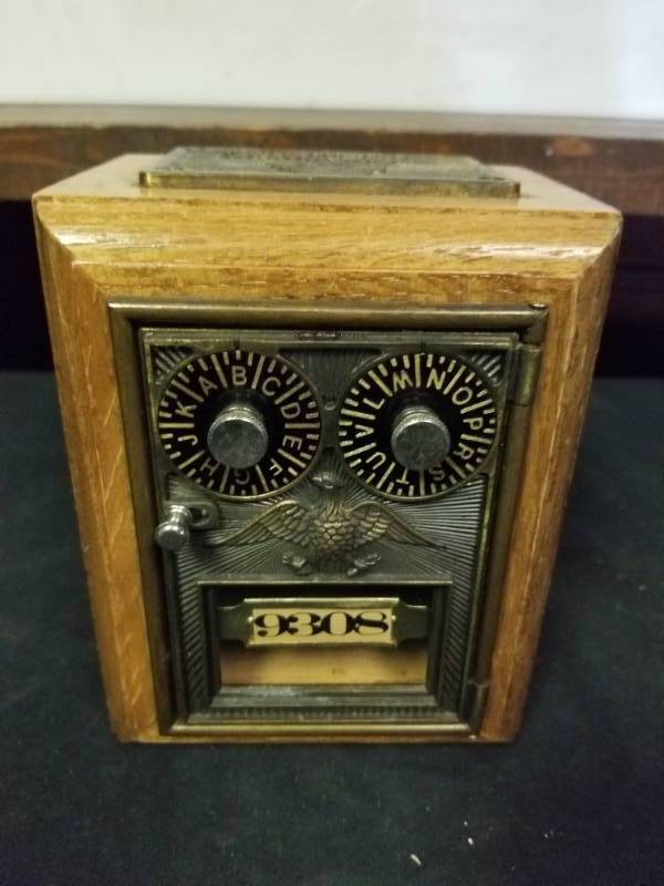 lot 7270 image: U S EAGLE POST OFFICE BOX DOOR BANK OLDE TYME REPRODUCTION DOUBLE COMBINATION