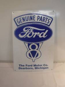 lot 11805 image: Genuine Ford parts metal sign- minor damage- see pictures