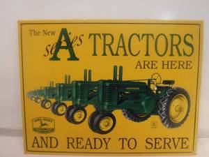 lot 11809 image: John Deere A series tractors metal sign