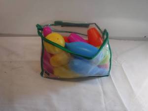 lot 11886 image: Kids plastic bowling pins in bag