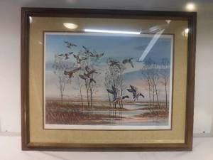 lot 11964 image: Signed framed and numbered duck art print