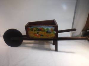 lot 11995 image: Wood hand painted mini wheel barrow