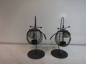 lot 19344 image: Pair of lady bug cage look tea light candle holders