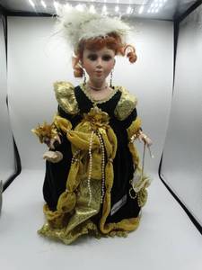 lot 9007 image: 16 victorian style porcelain doll with red hair and green eyes