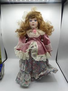 lot 9010 image: 16 bisque porcelain doll with blonde hair and blue eyes