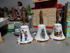 lot 9048 image: lot of 3 vintage hand painted nurman Rockwell bells