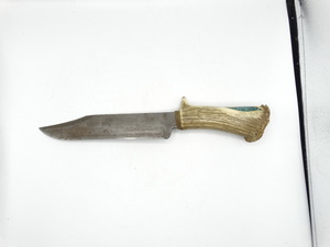 lot 9070 image: approximately 14 handmade knife with elk antler handle with turquoise in lay