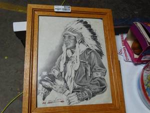 lot 9156 image: sketching of a native american by bob dale